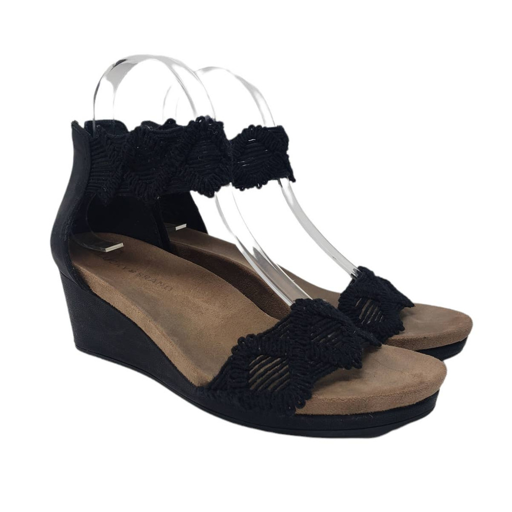 Lucky Brand Kaydyn black macrame wedge with zip up back